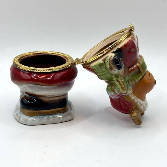 Porcelain Limoge Box Christmas Hinged Trinket Santa Reindeer Teddy Bear 4.5” - Picture 2 of 5